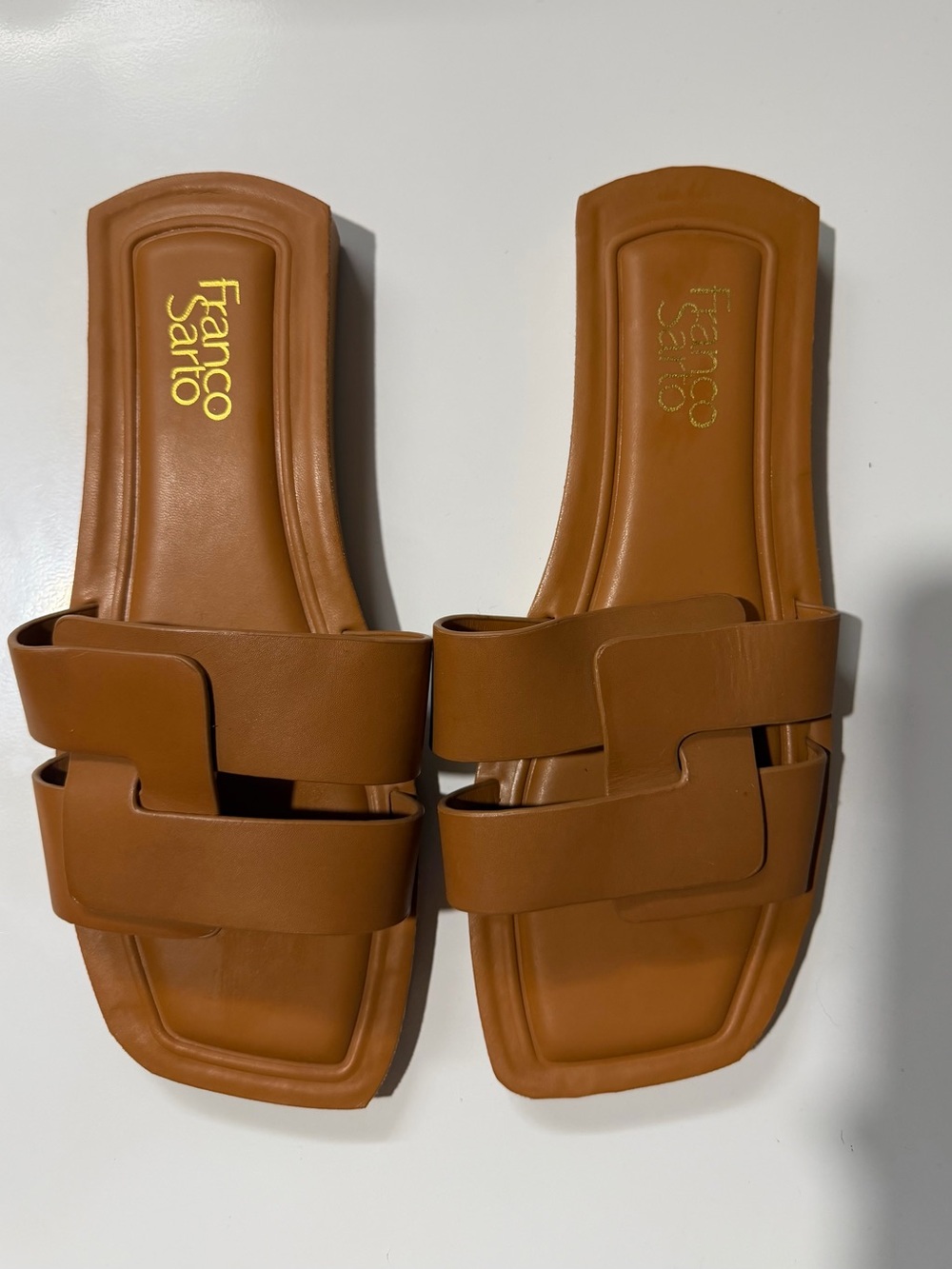 Franco Sarto Tan Leather Slide Sandals